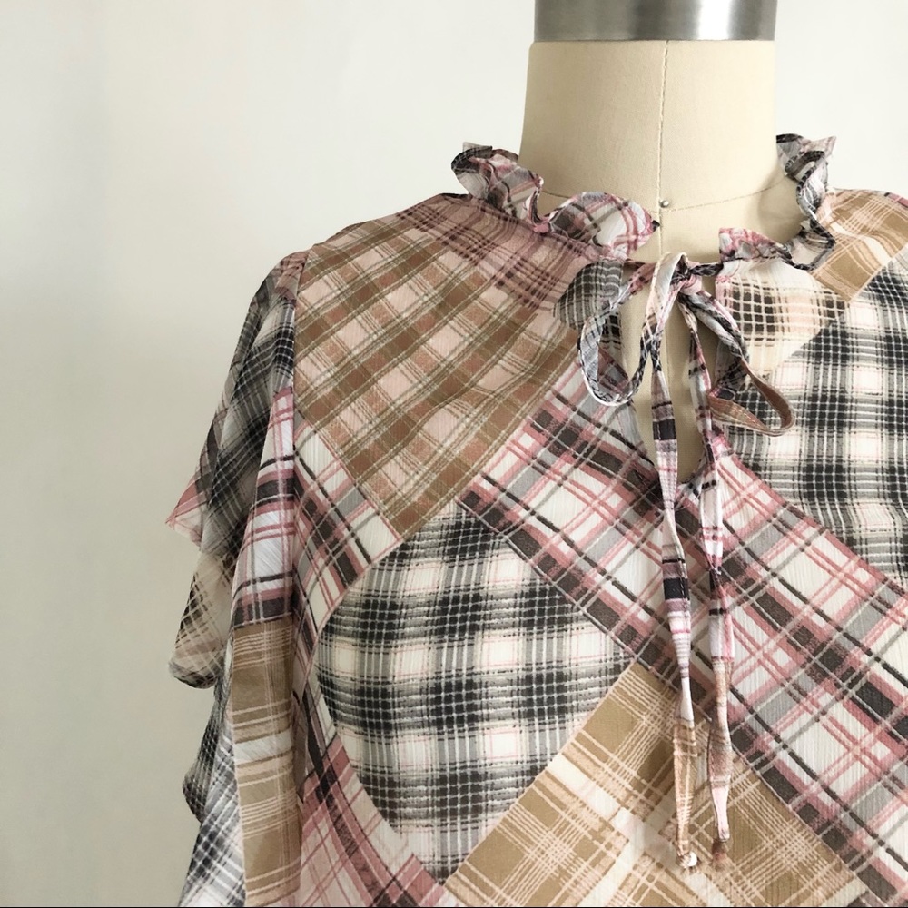 JOIE | Blouse Sheer Flutter Sleeve Pale Patchwork NWT Size M